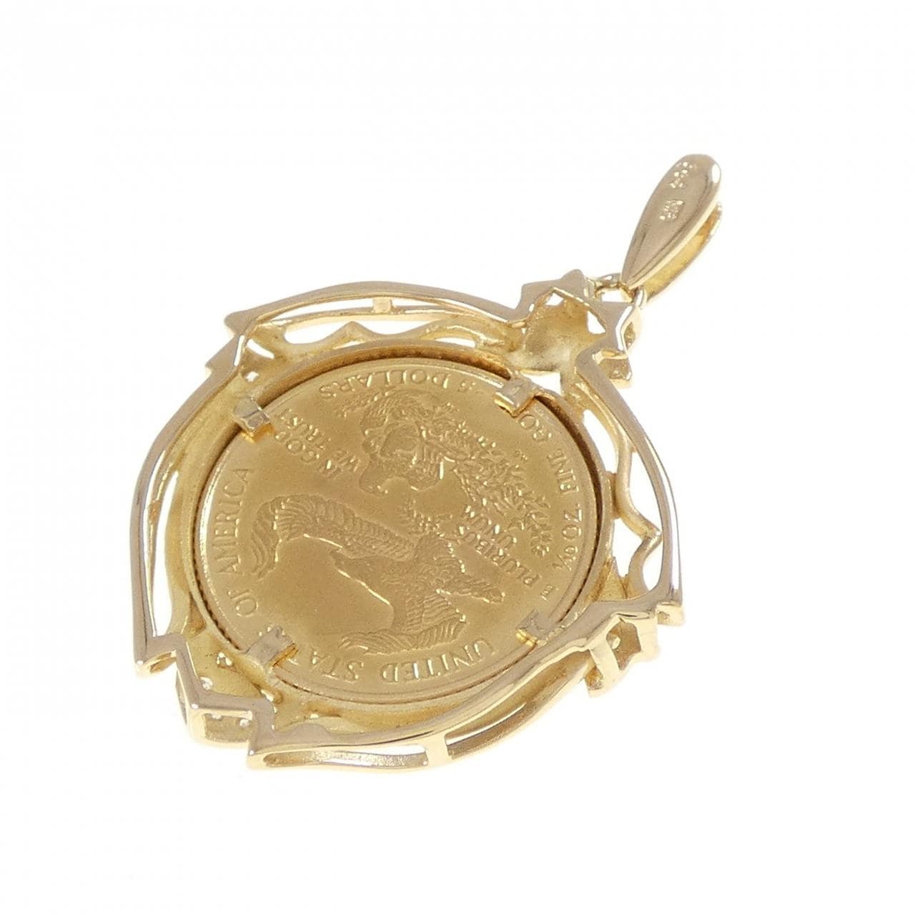 K18YG(枠) ダイヤモンド コイン ペンダント 0.04CT