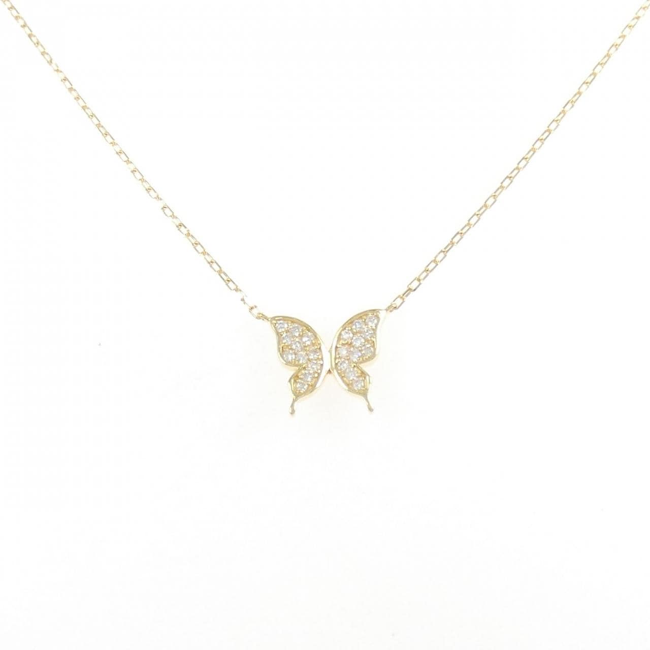 K18YG バタフライ ダイヤモンド ネックレス 0.07CT