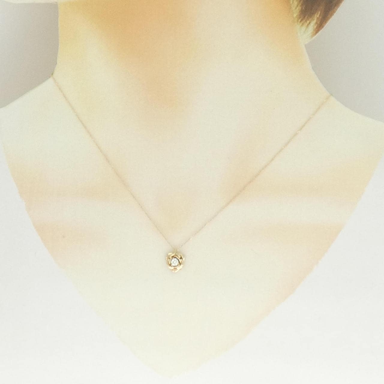 K18PG フラワー ダイヤモンド ネックレス 0.10CT
