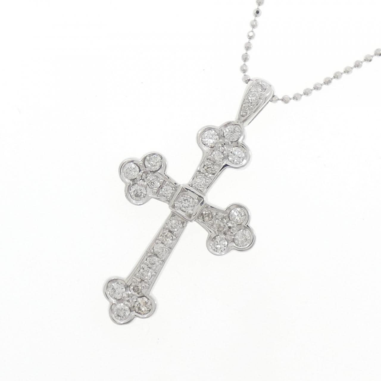 K18WG クロス ダイヤモンド ネックレス 0.51CT