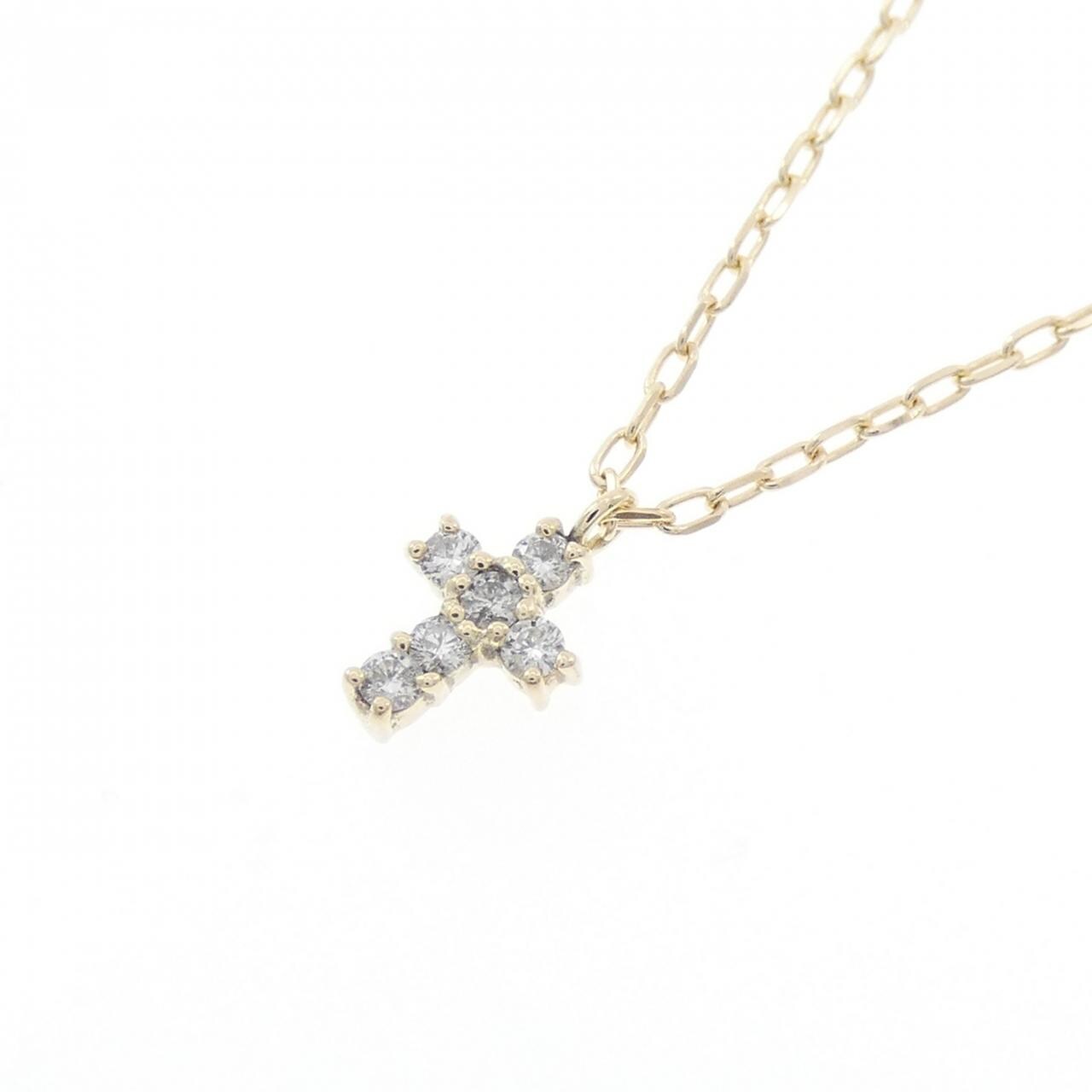K10YG クロス ダイヤモンド ネックレス 0.06CT