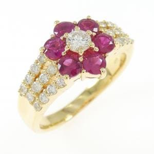 K18YG フラワー ルビー リング 0.95CT
