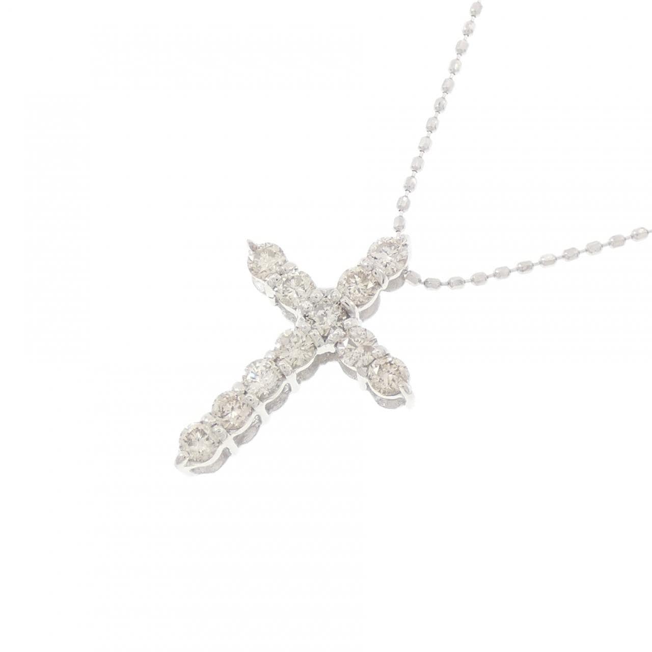 K18WG/750WG クロス ダイヤモンド ネックレス 0.50CT