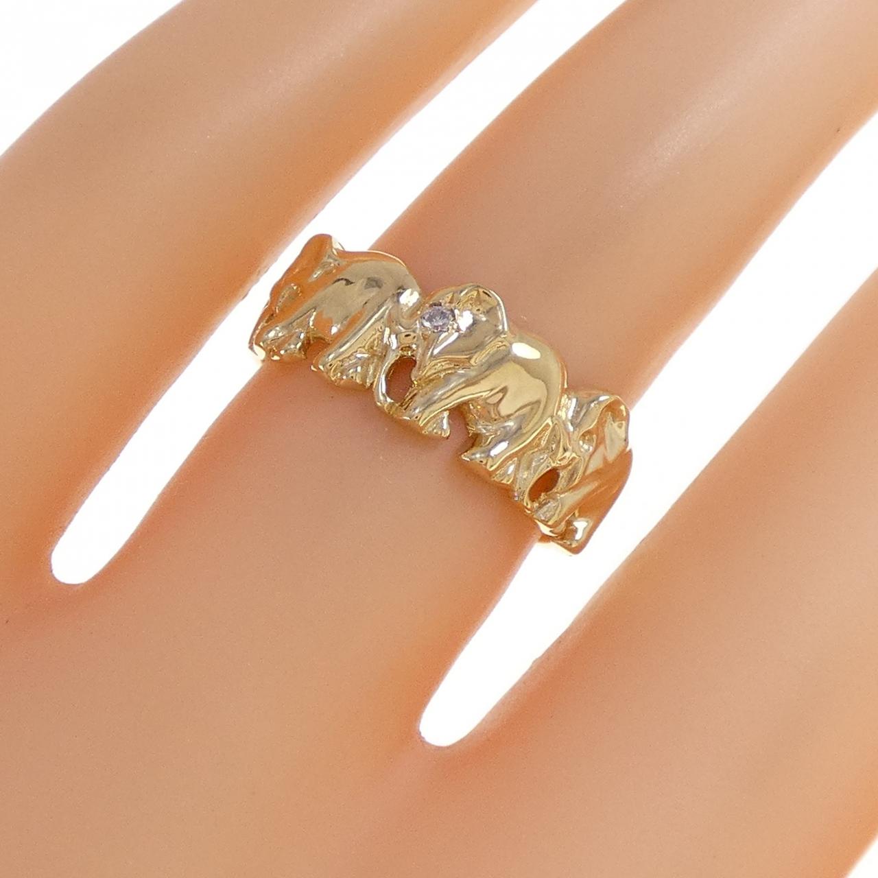 K18YG エレファント ダイヤモンド リング 0.01CT