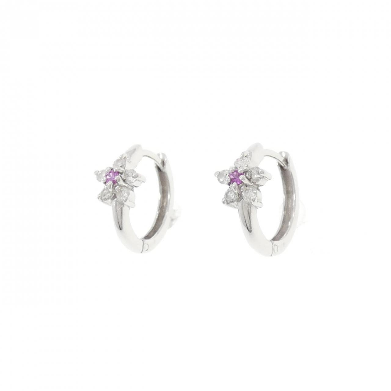 K18WG フラワー サファイヤ ピアス