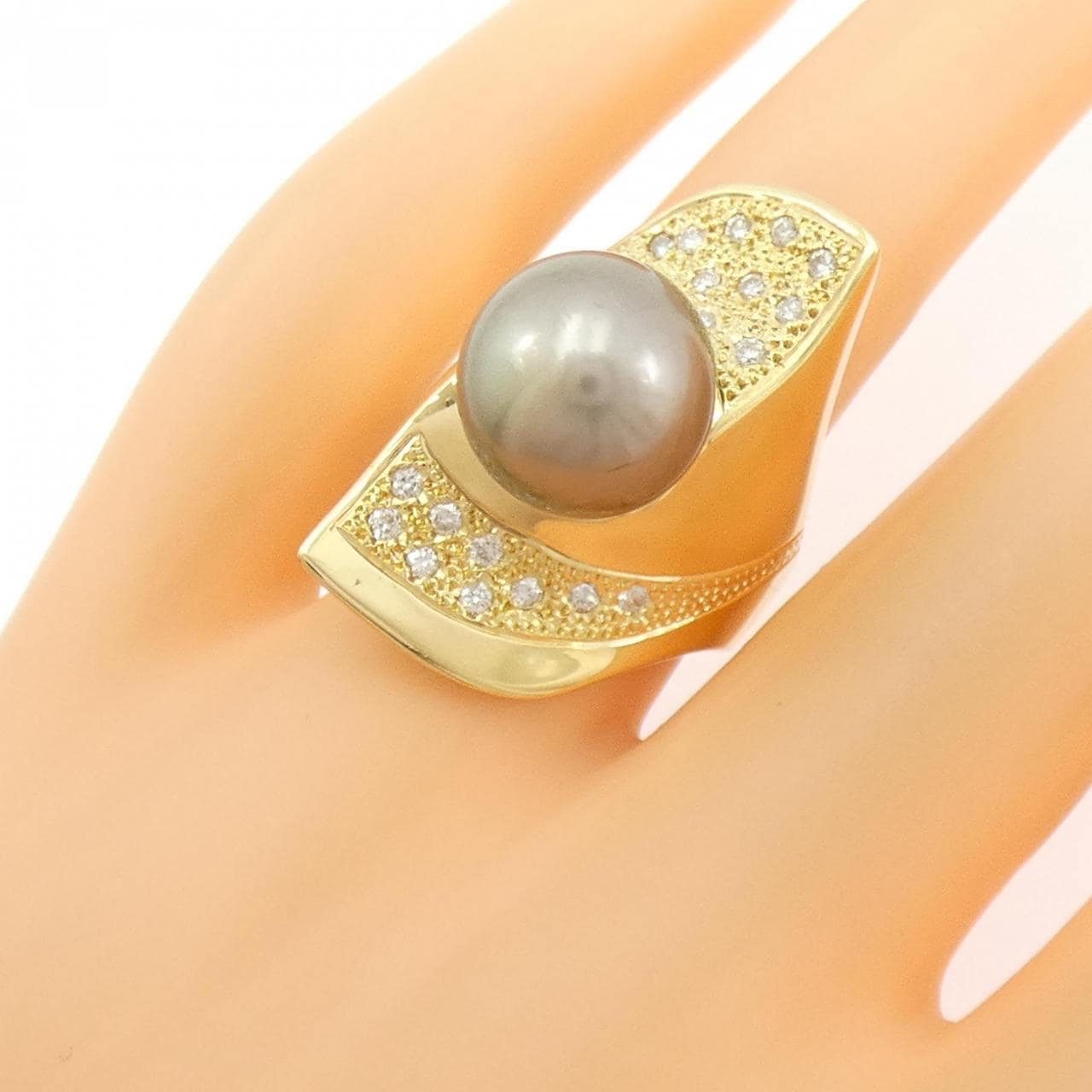 K18YG 黒蝶パール リング 11.8mm