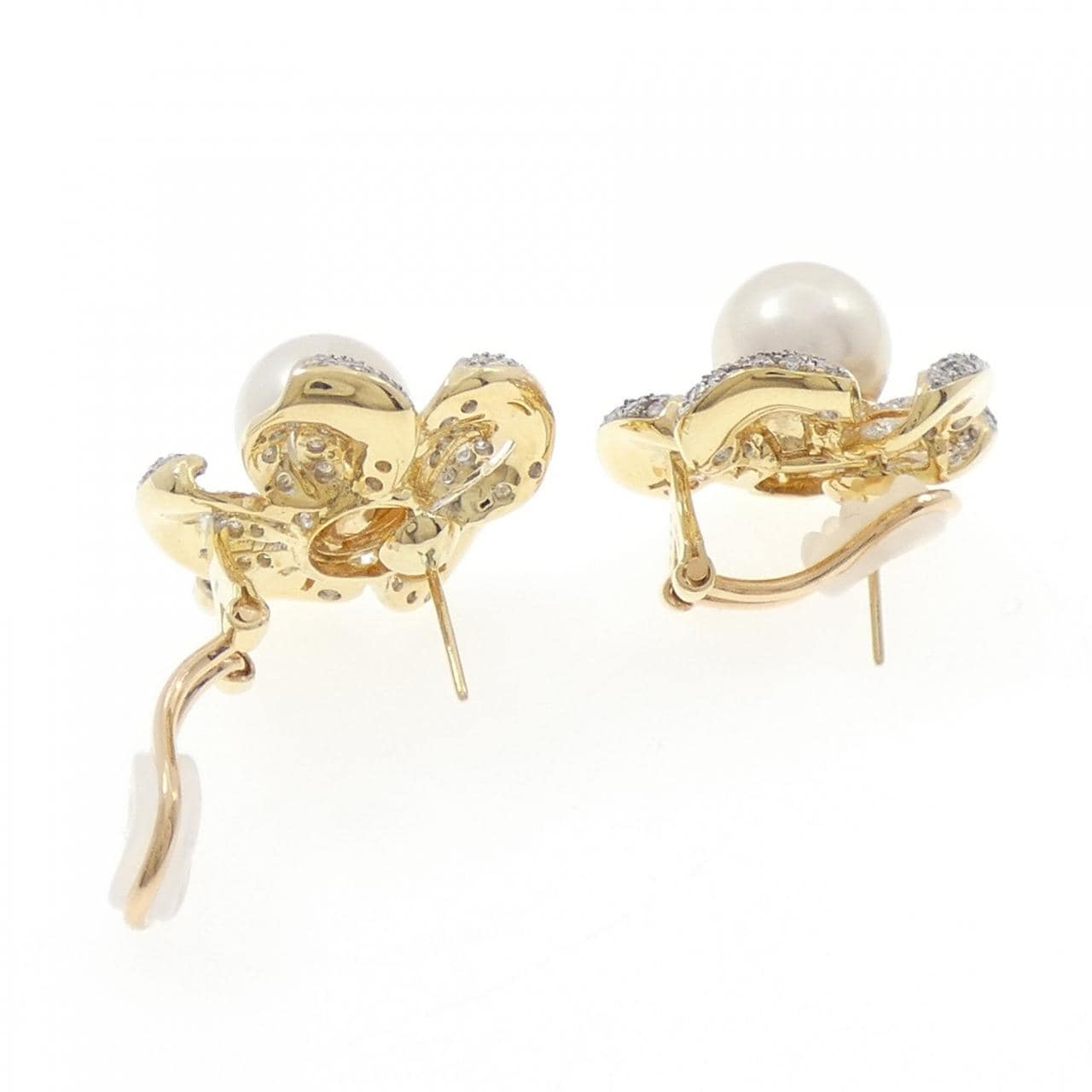 K18YG/K18WG フラワー アコヤパール ピアス 10.5mm