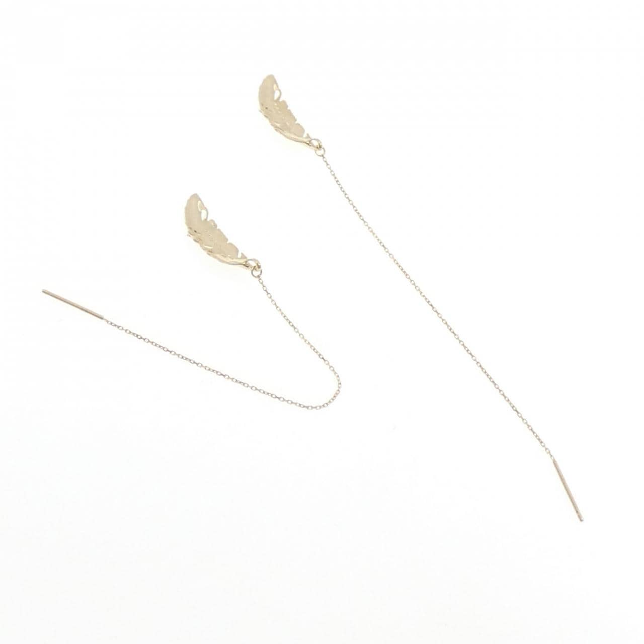 K10YG リーフ ダイヤモンド ピアス 0.010CT