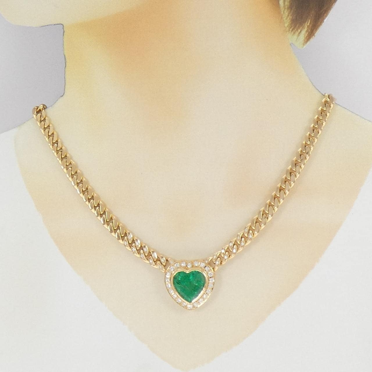 K18YG ハート エメラルド ネックレス 8.17CT