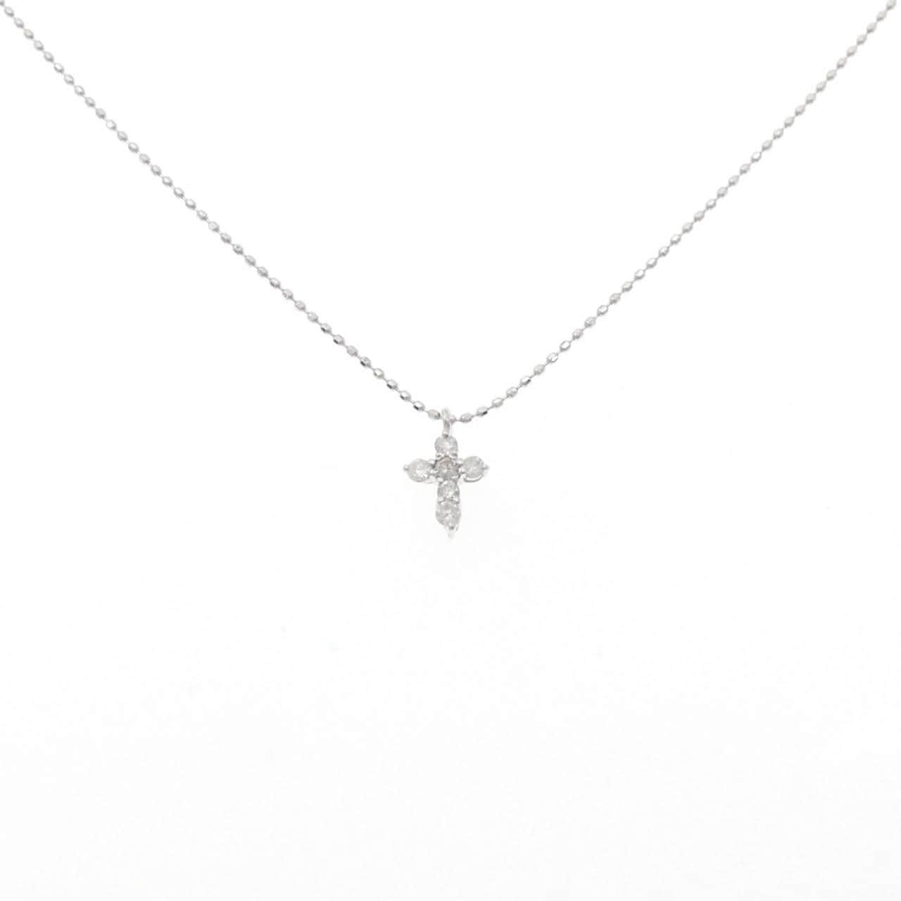 K18WG クロス ダイヤモンド ネックレス 0.12CT