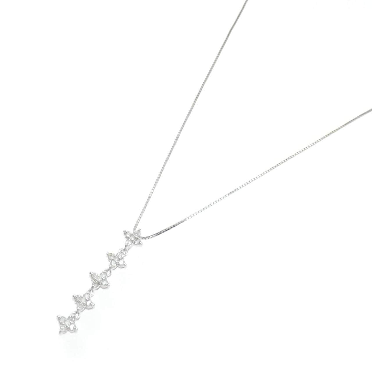 K18WG フラワー ダイヤモンド ネックレス 0.32CT