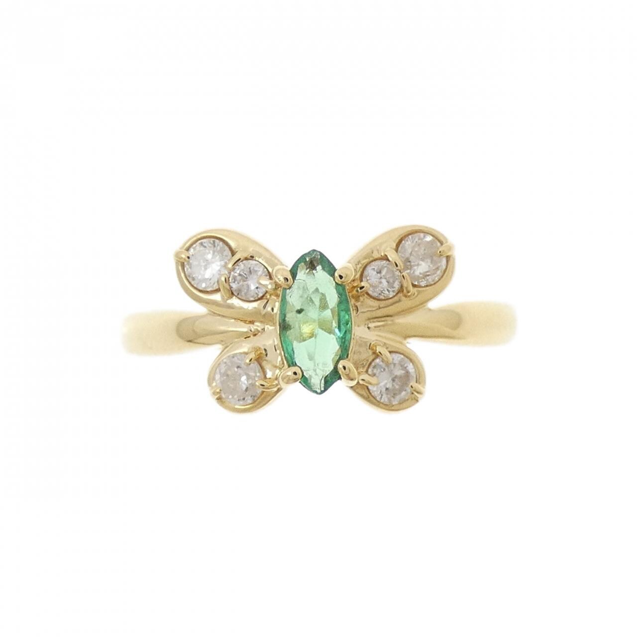 K18YG バタフライ エメラルド リング 0.19CT