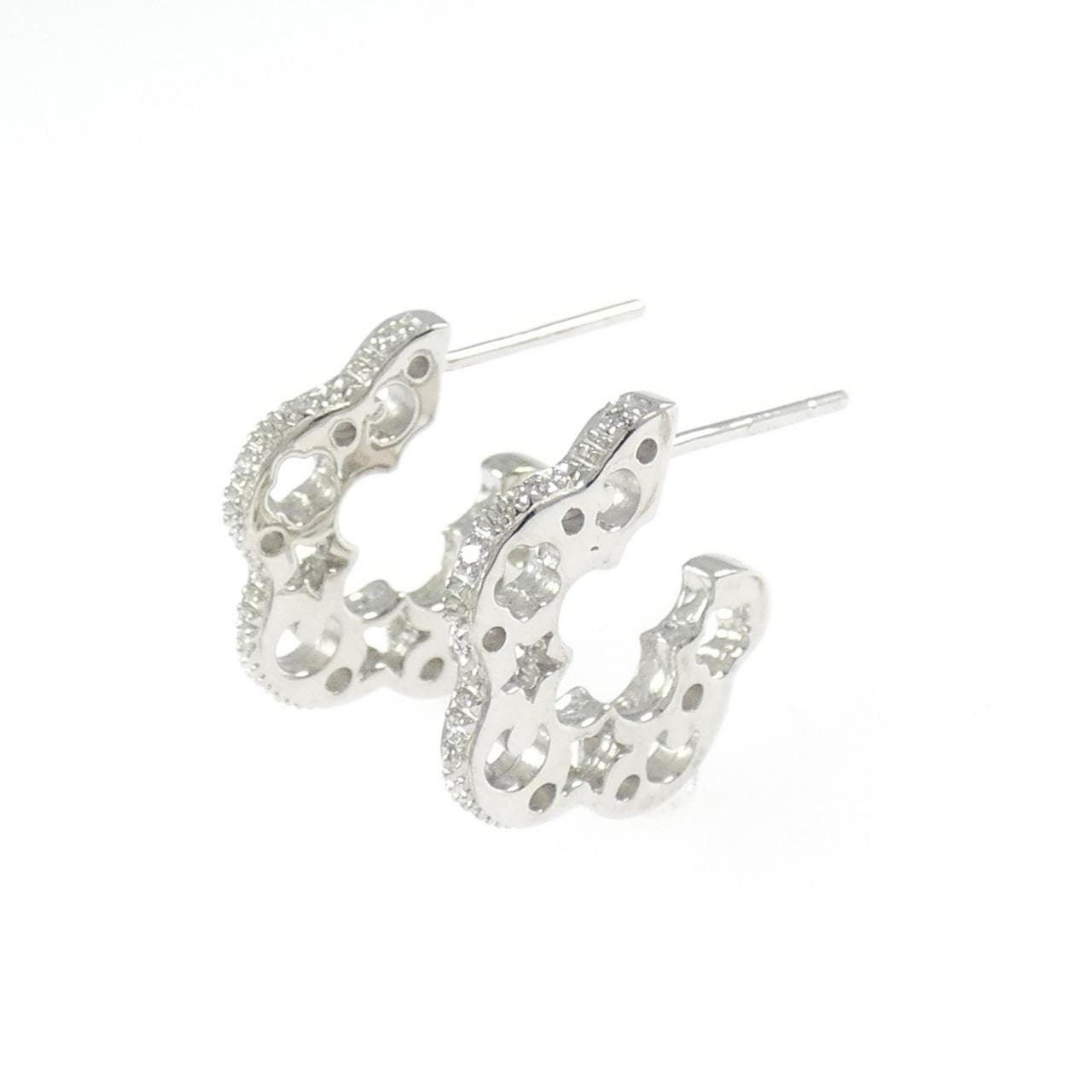 750WG フラワー×スター ダイヤモンド ピアス