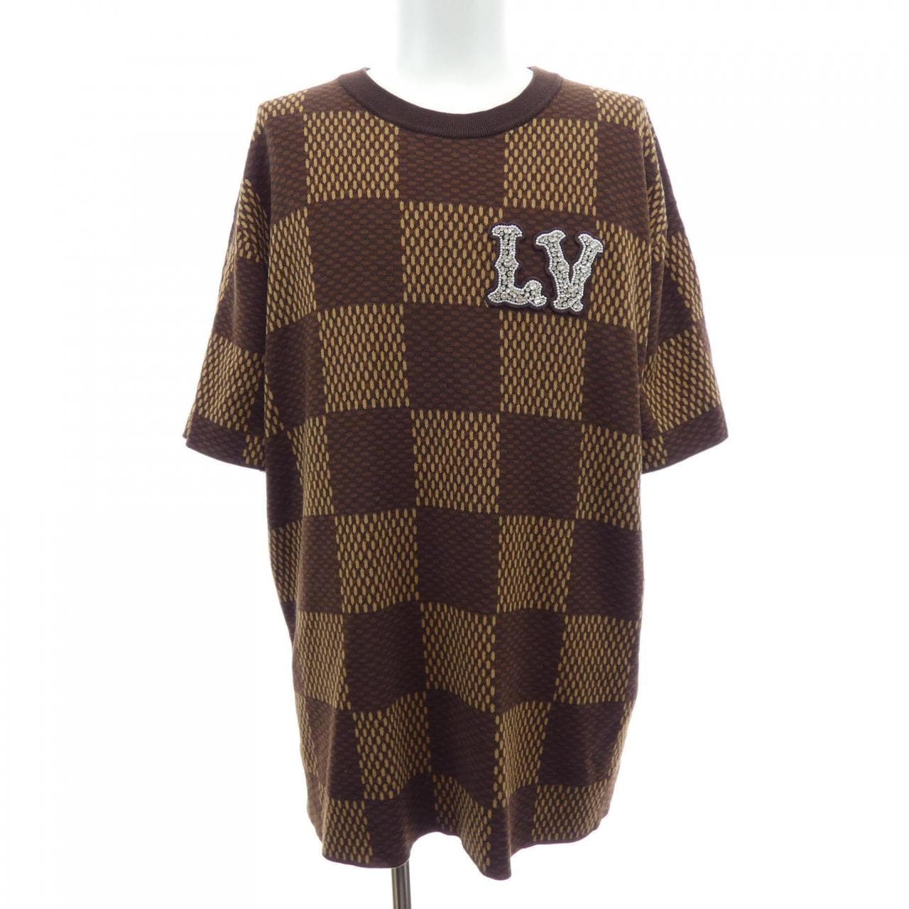 ルイヴィトン LOUIS VUITTON ショートスリーブコットンダミエクルーネックウィズストラスLVパッチ HQN63WAUR ニット
