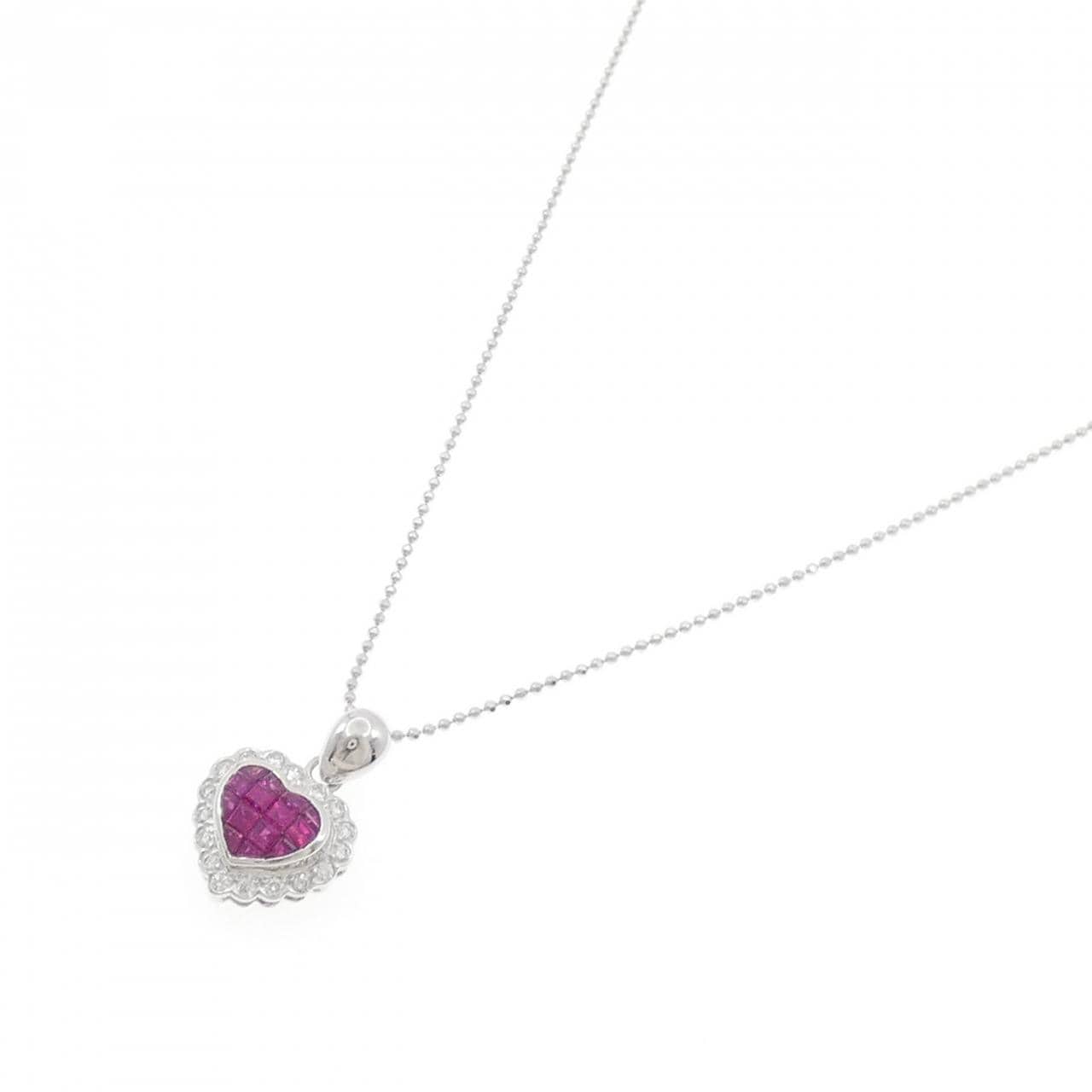 750WG/K18WG ハート ルビー ネックレス 1.53CT