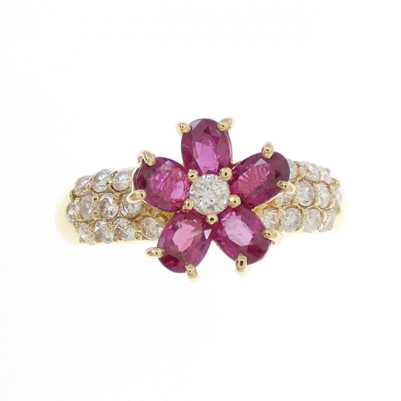 K18YG フラワー ルビー リング 1.00CT