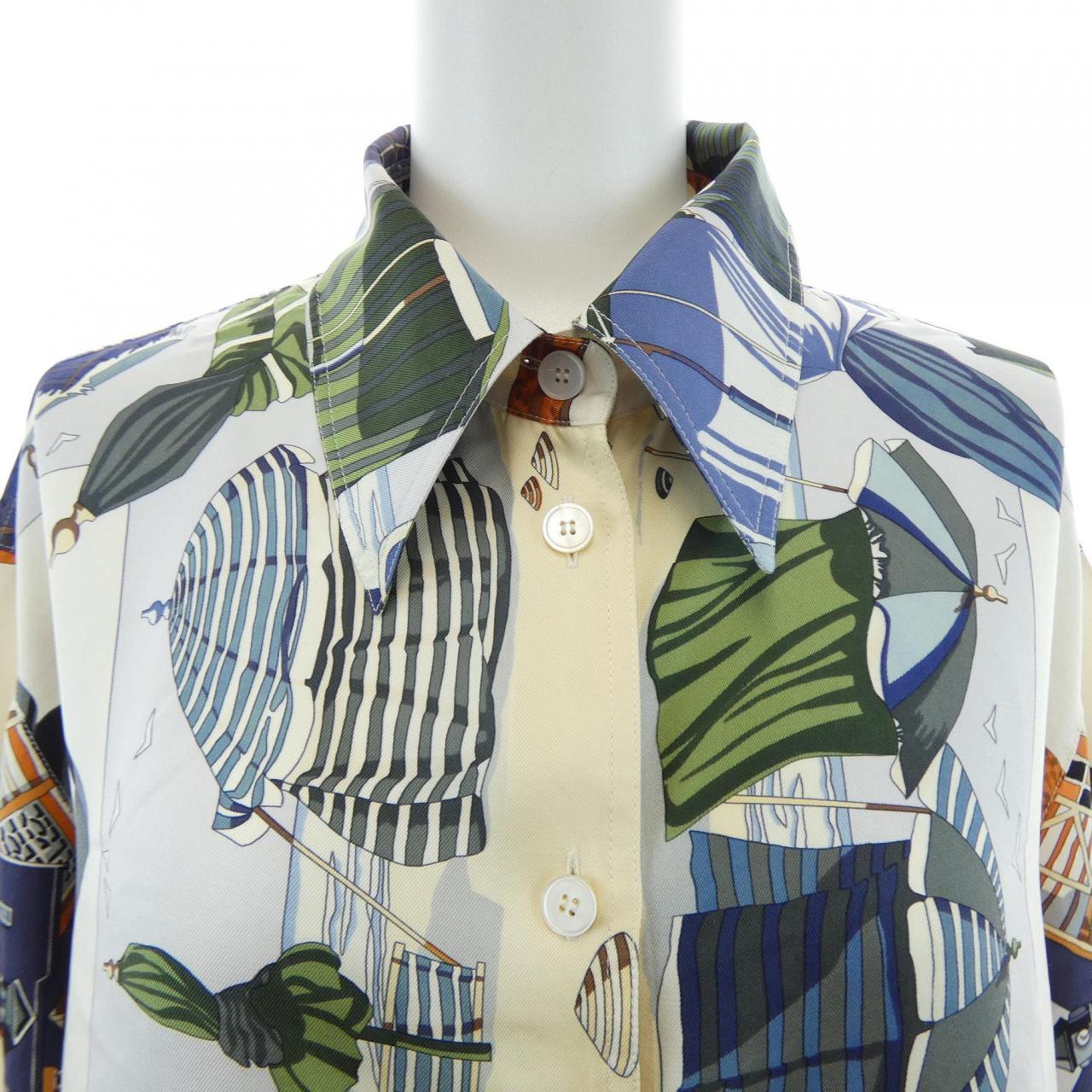 【ヴィンテージ】エルメス HERMES CHARMES DES PLAGES NORMANDES ツイルレーヌ. シャツ