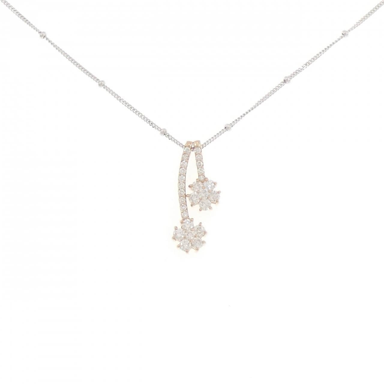K18PG/750WG フラワー ダイヤモンド ネックレス 0.25CT