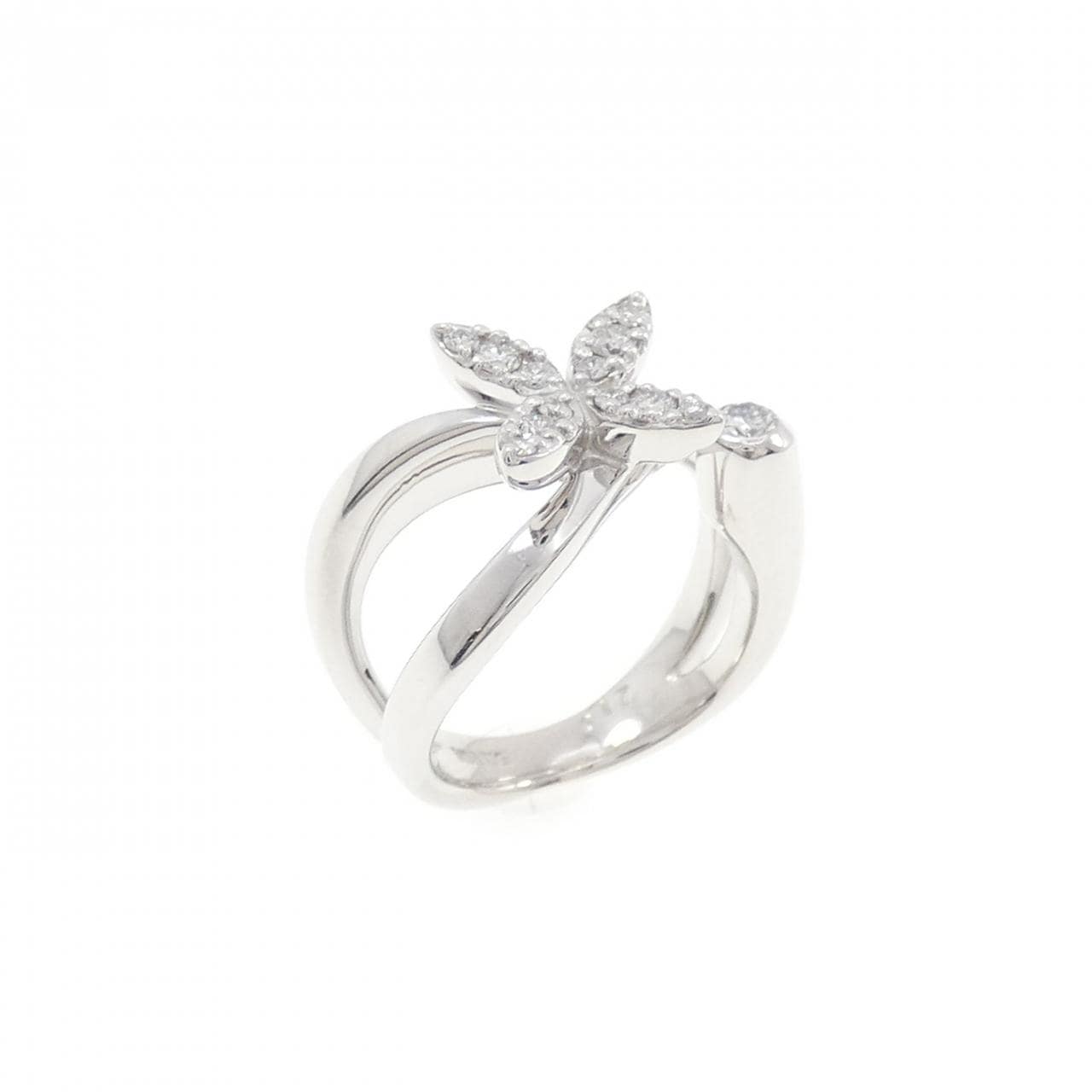 K18WG フラワー ダイヤモンド ピンキー リング 0.17CT