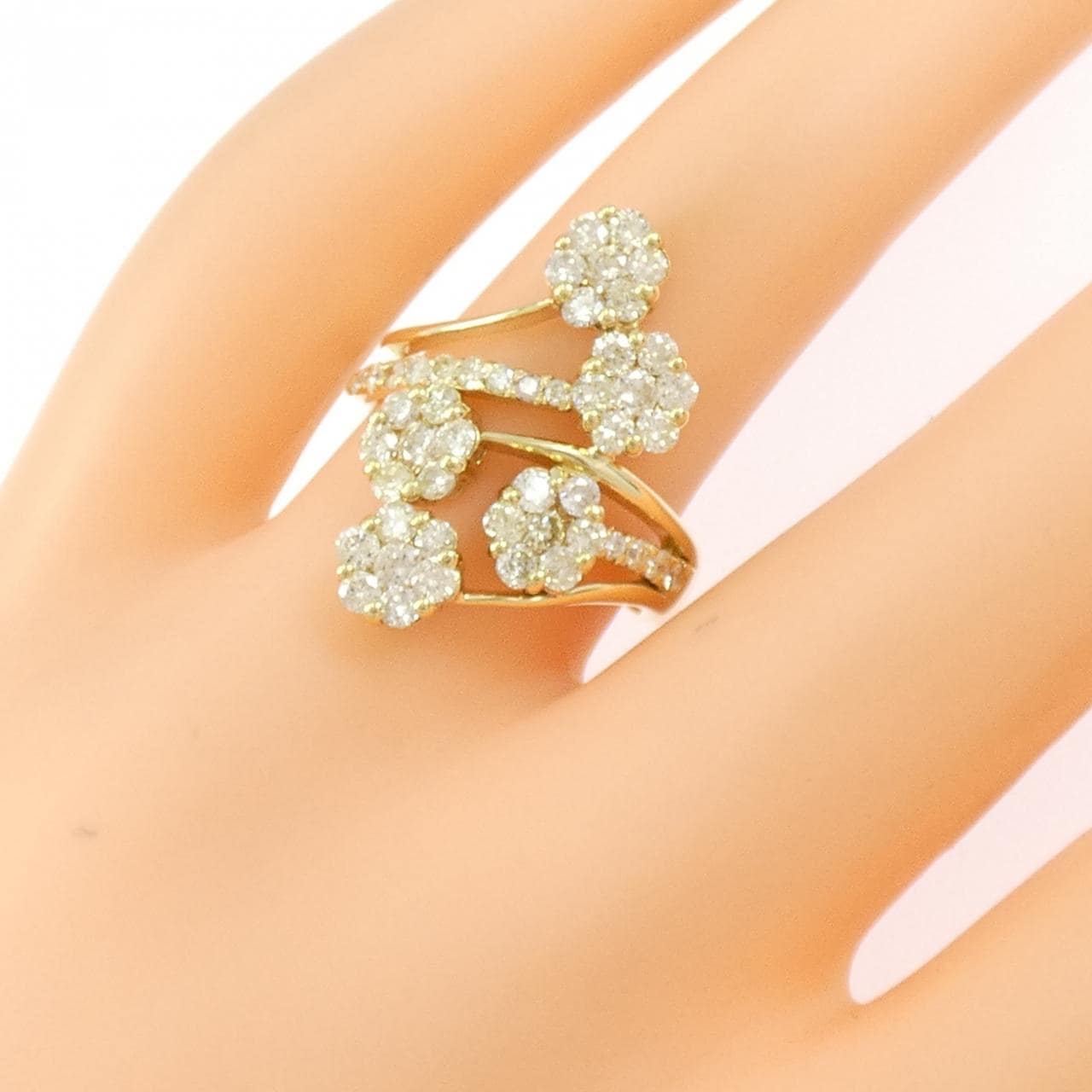K18YG フラワー ダイヤモンド リング 1.50CT