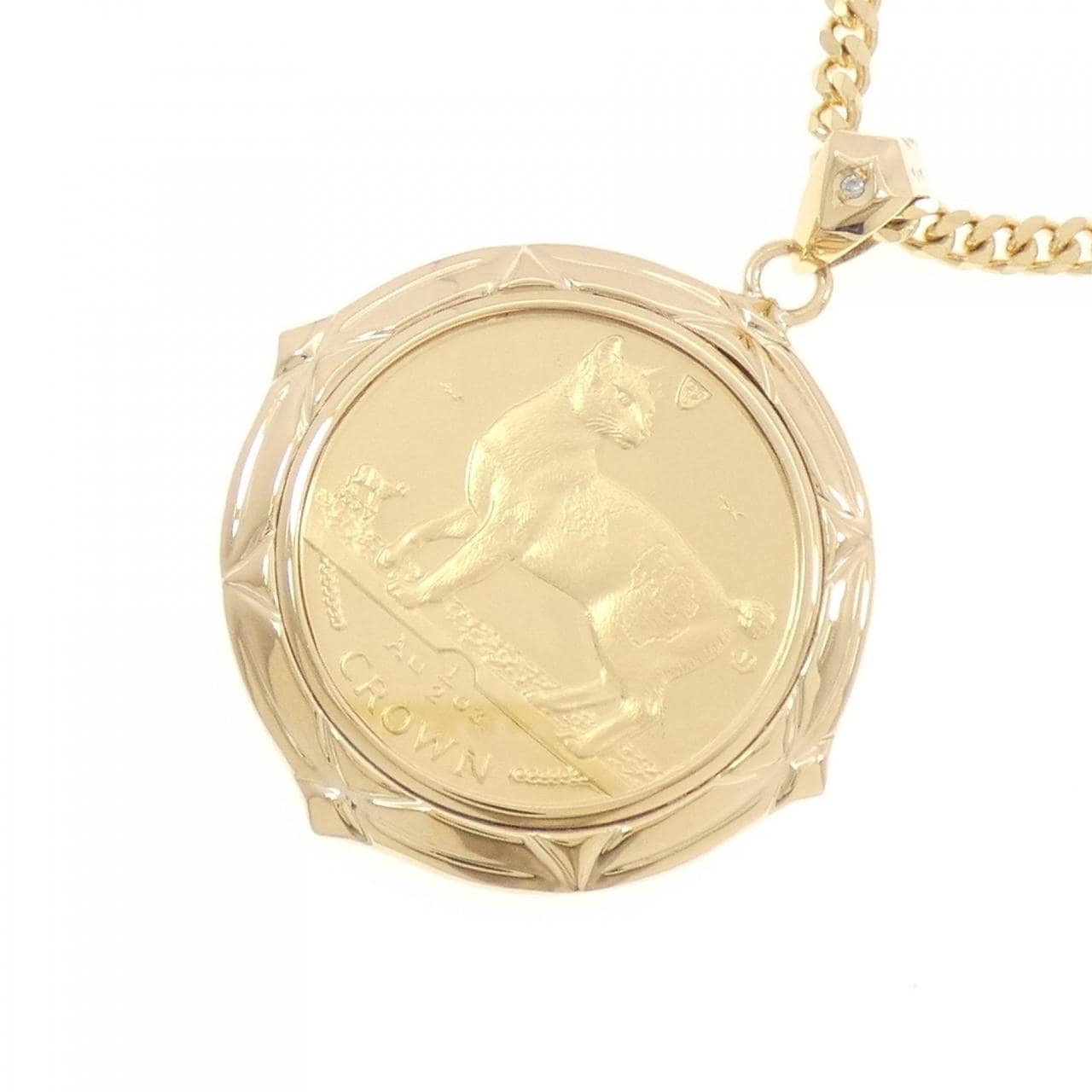 K18YG枠 ダイヤモンド コイン ネックレス 0.02CT