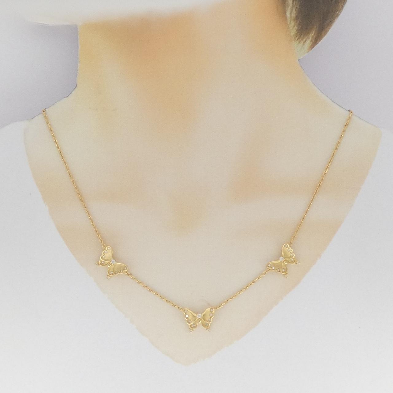 K18YG バタフライ ダイヤモンド ネックレス 0.35CT