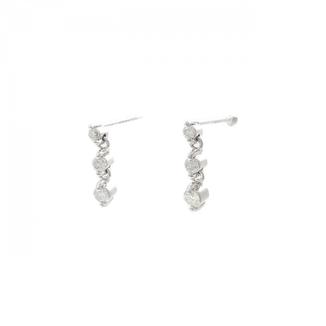 K18WG スリーストーン ダイヤモンド ピアス 0.20CT