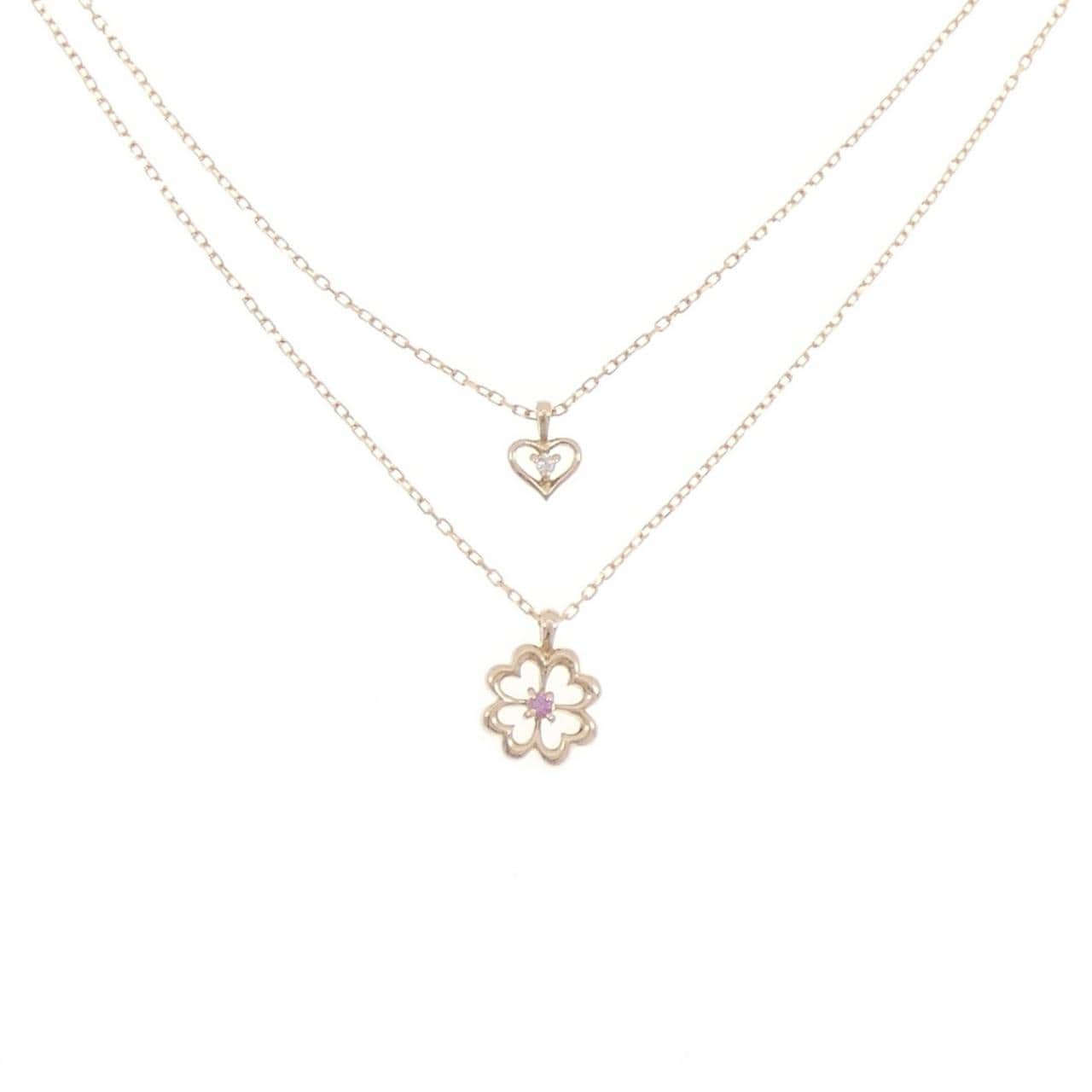 K18PG ハート×クローバー サファイヤ ネックレス 0.01CT
