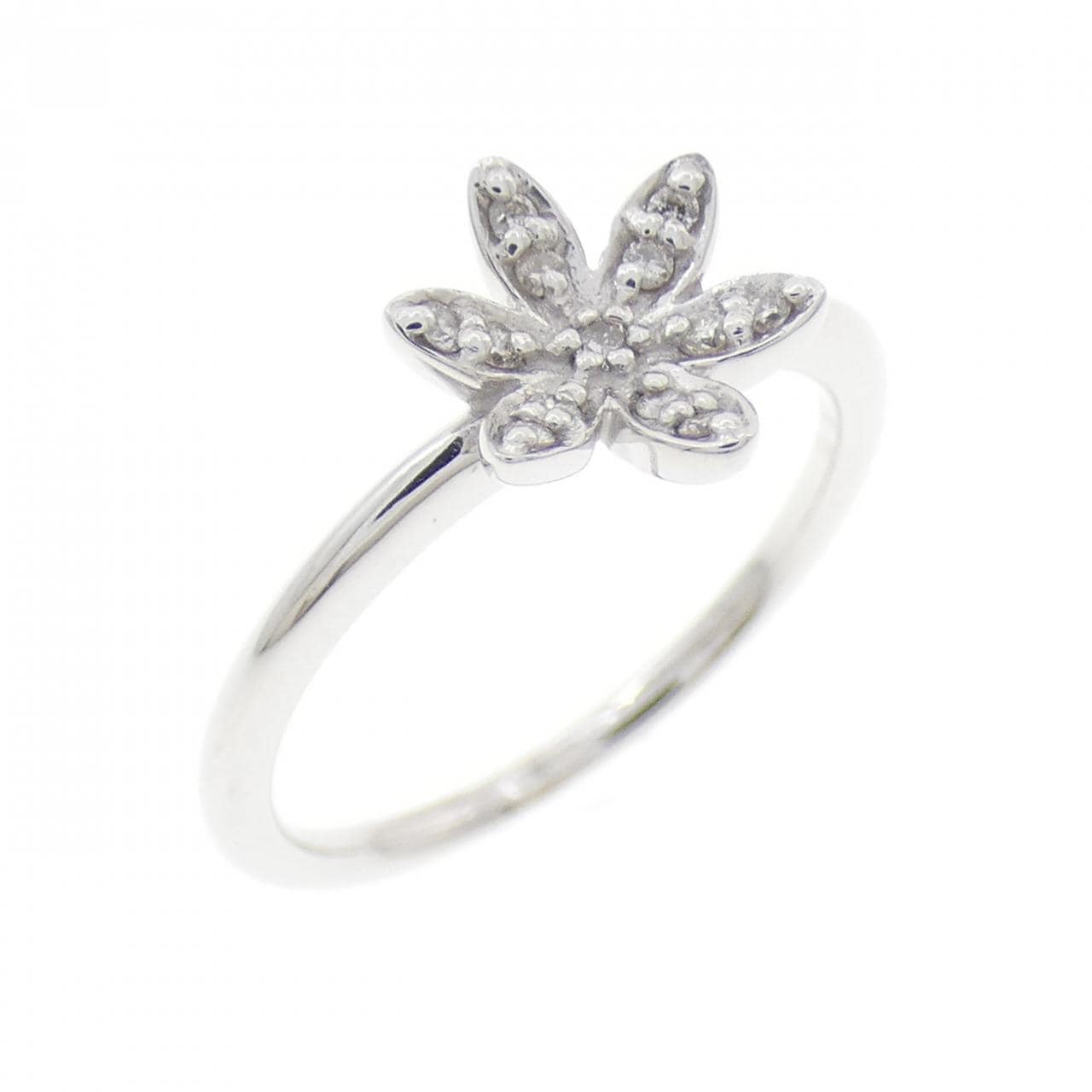K18WG フラワー ダイヤモンド リング 0.07CT