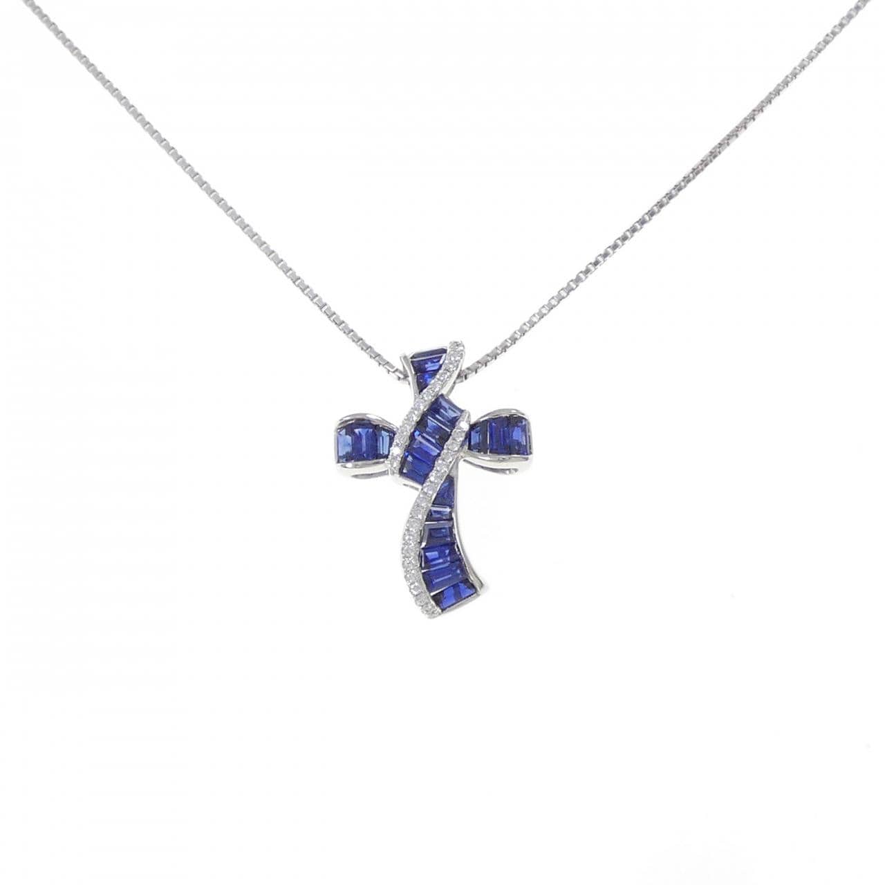K18WG交叉蓝宝石项链1.72CT