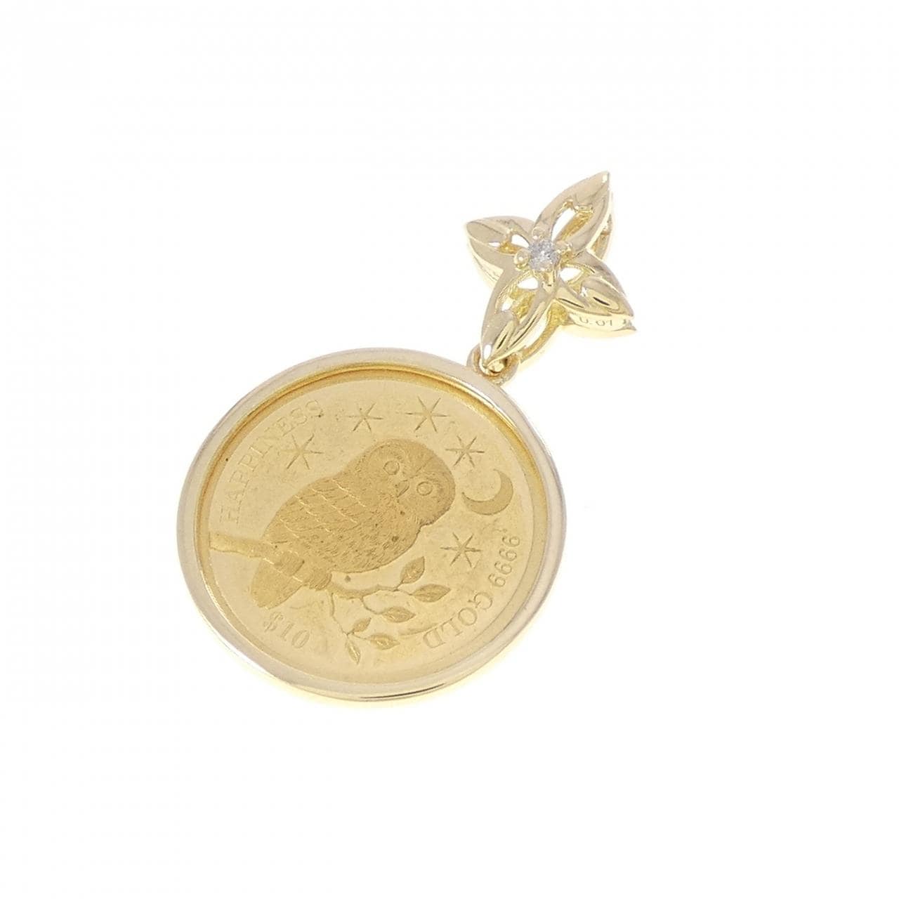 K18YG(枠) ダイヤモンド コイン ペンダント 0.01CT