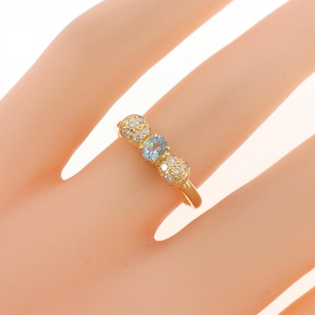 K18YG リボン アクアマリン リング 0.13CT