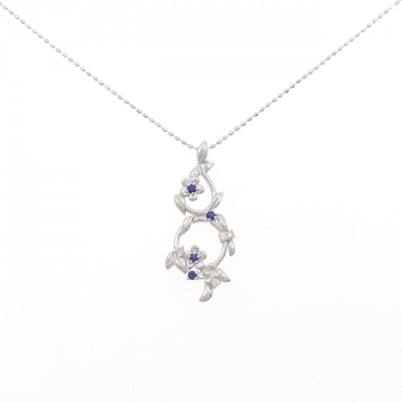 K18WG フラワー サファイヤ ネックレス 0.07CT