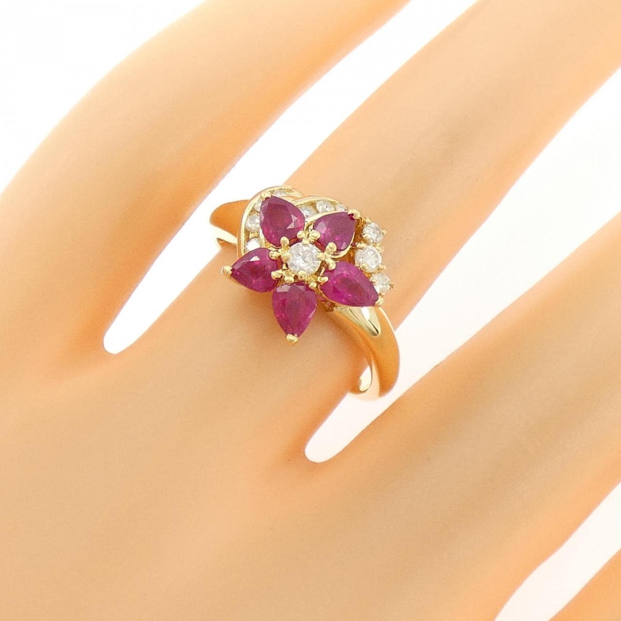 K18YG フラワー ルビー リング 1.15CT