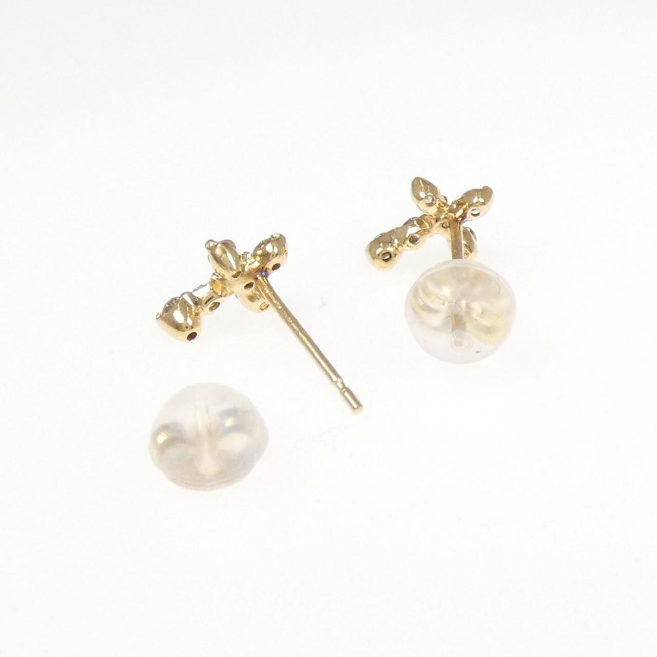 K18YG クロス ダイヤモンド ピアス 0.2CT