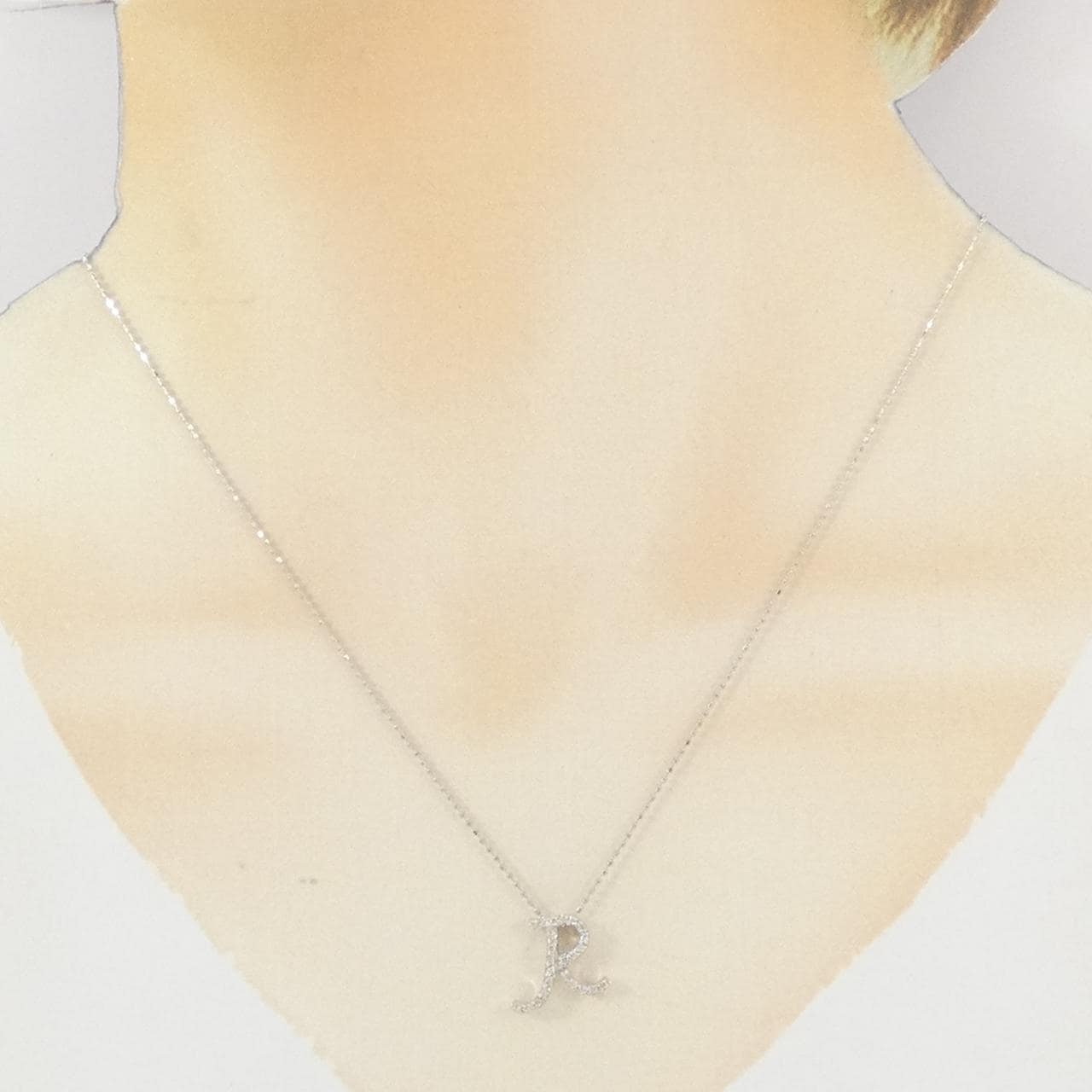 K18WG イニシャルR ダイヤモンド ネックレス 0.13CT