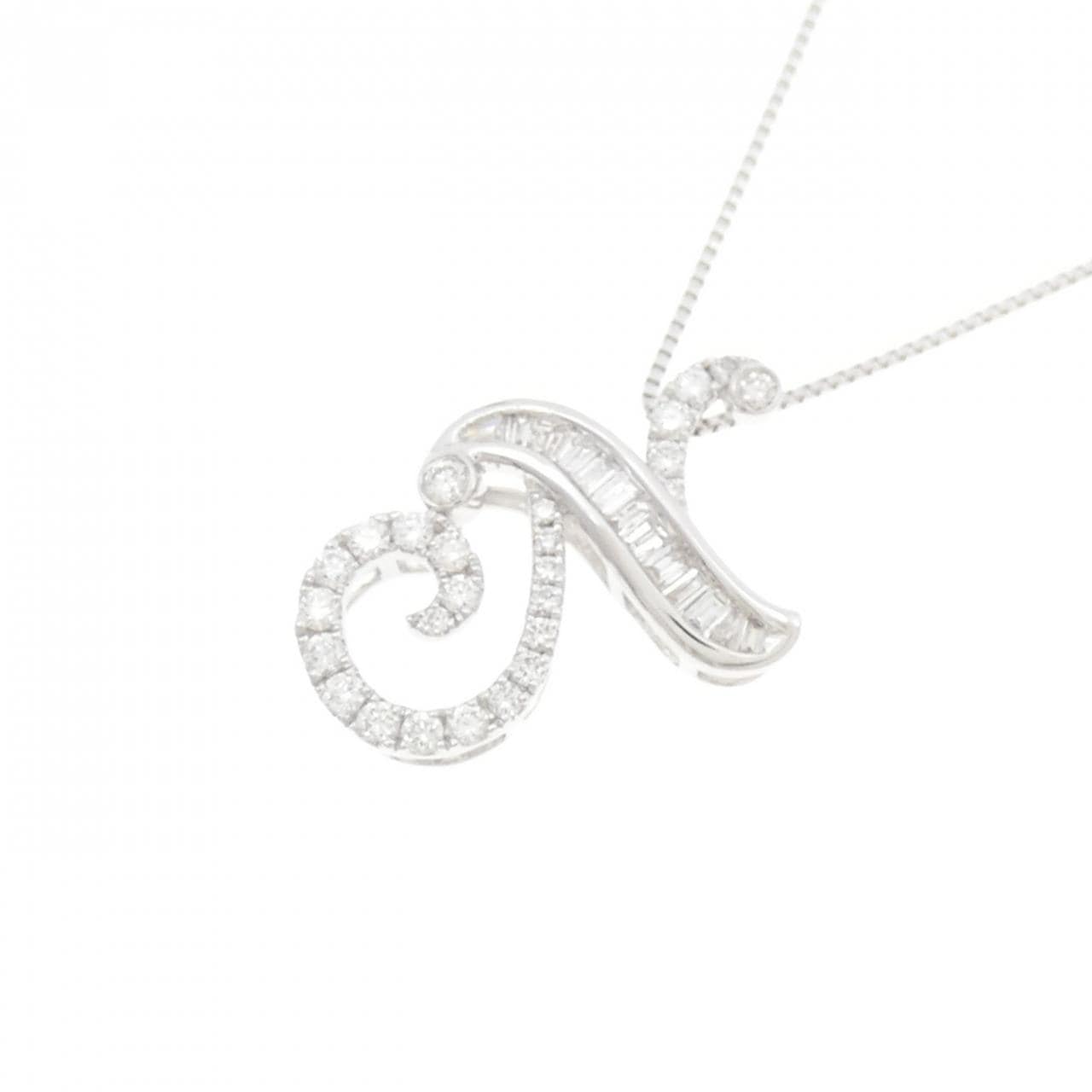 K18WG イニシャルN ダイヤモンド ネックレス 0.30CT