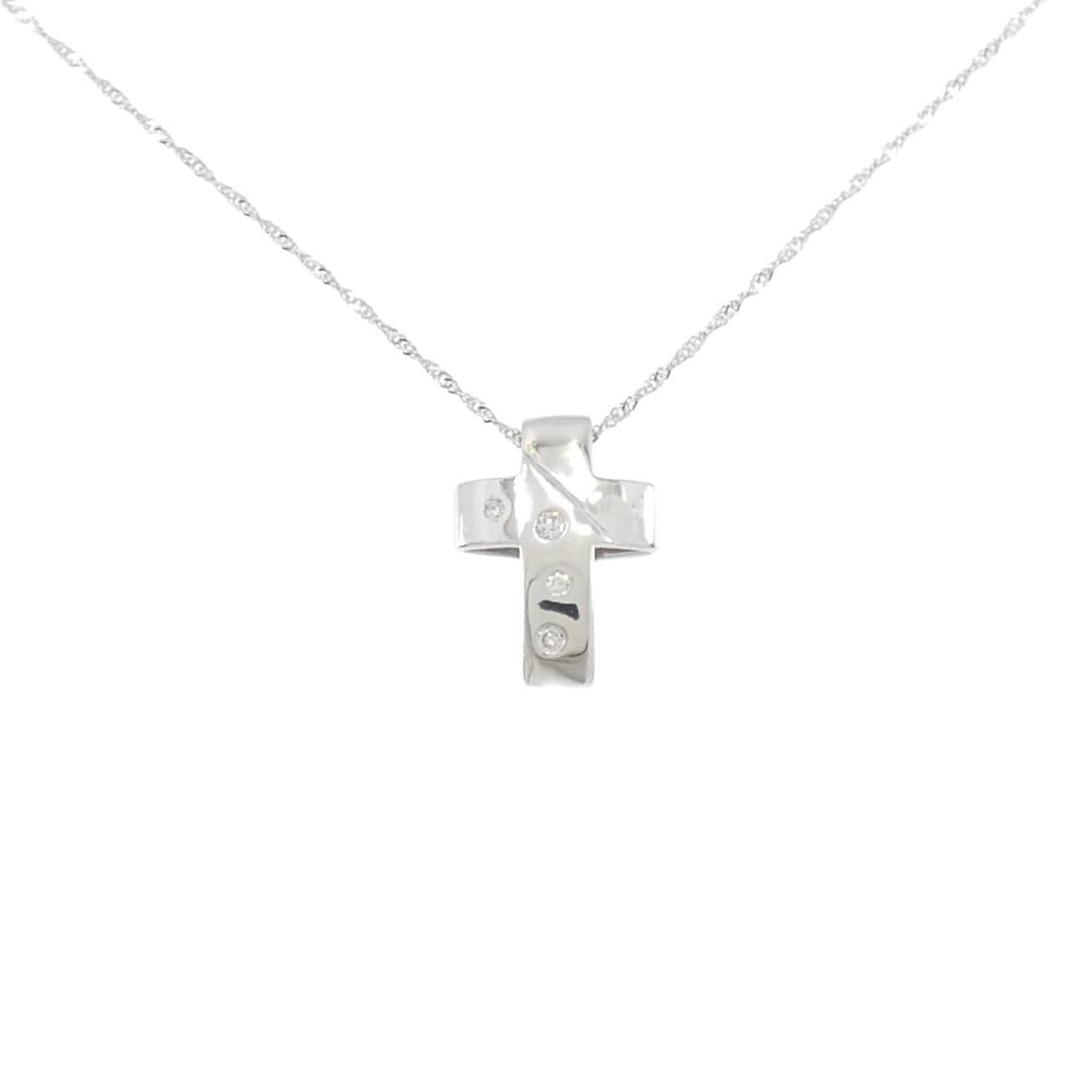K18WG クロス ダイヤモンド ネックレス 0.05CT