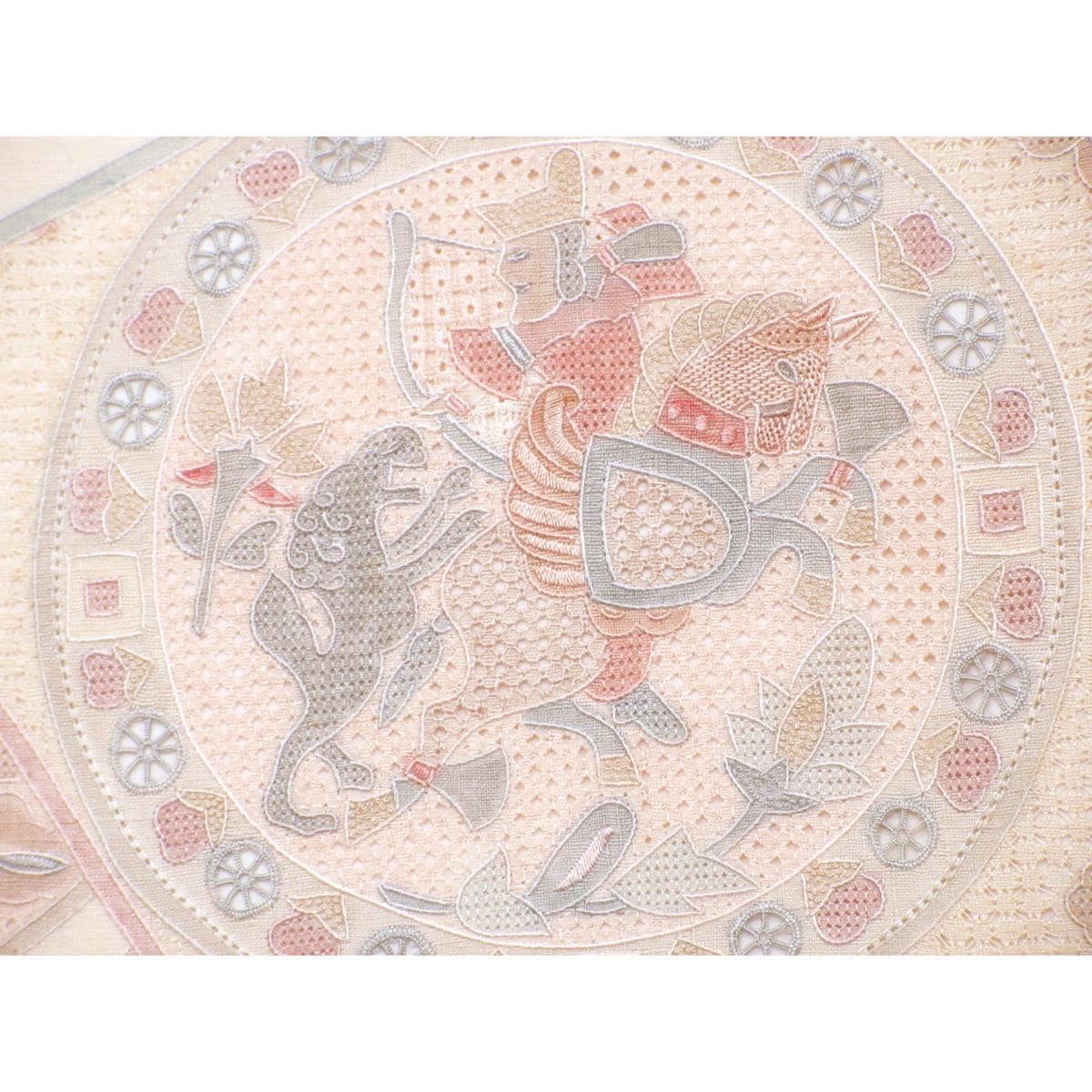 名古屋帯　紬織　汕頭刺繍