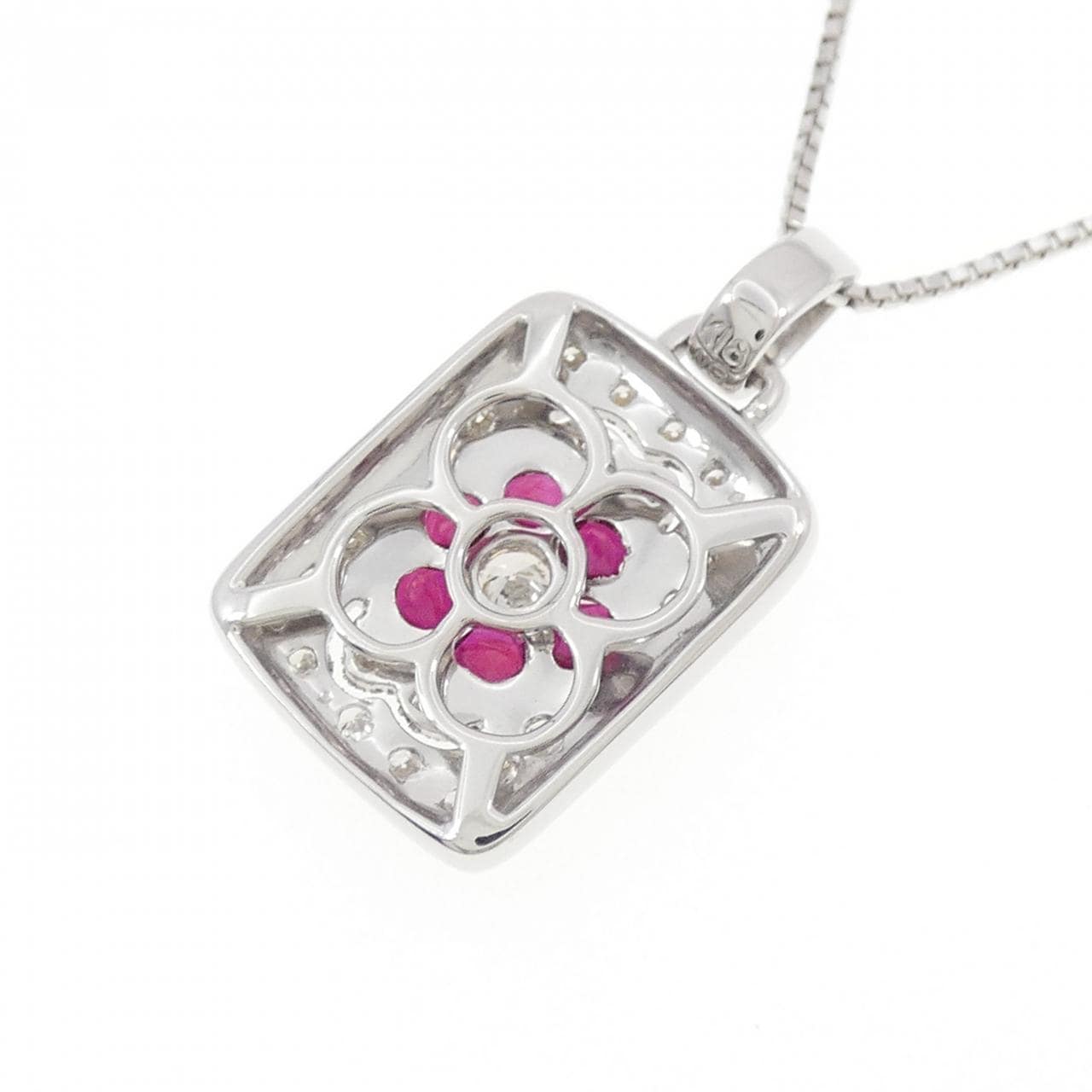 K18WG フラワー ルビー ネックレス 0.65CT