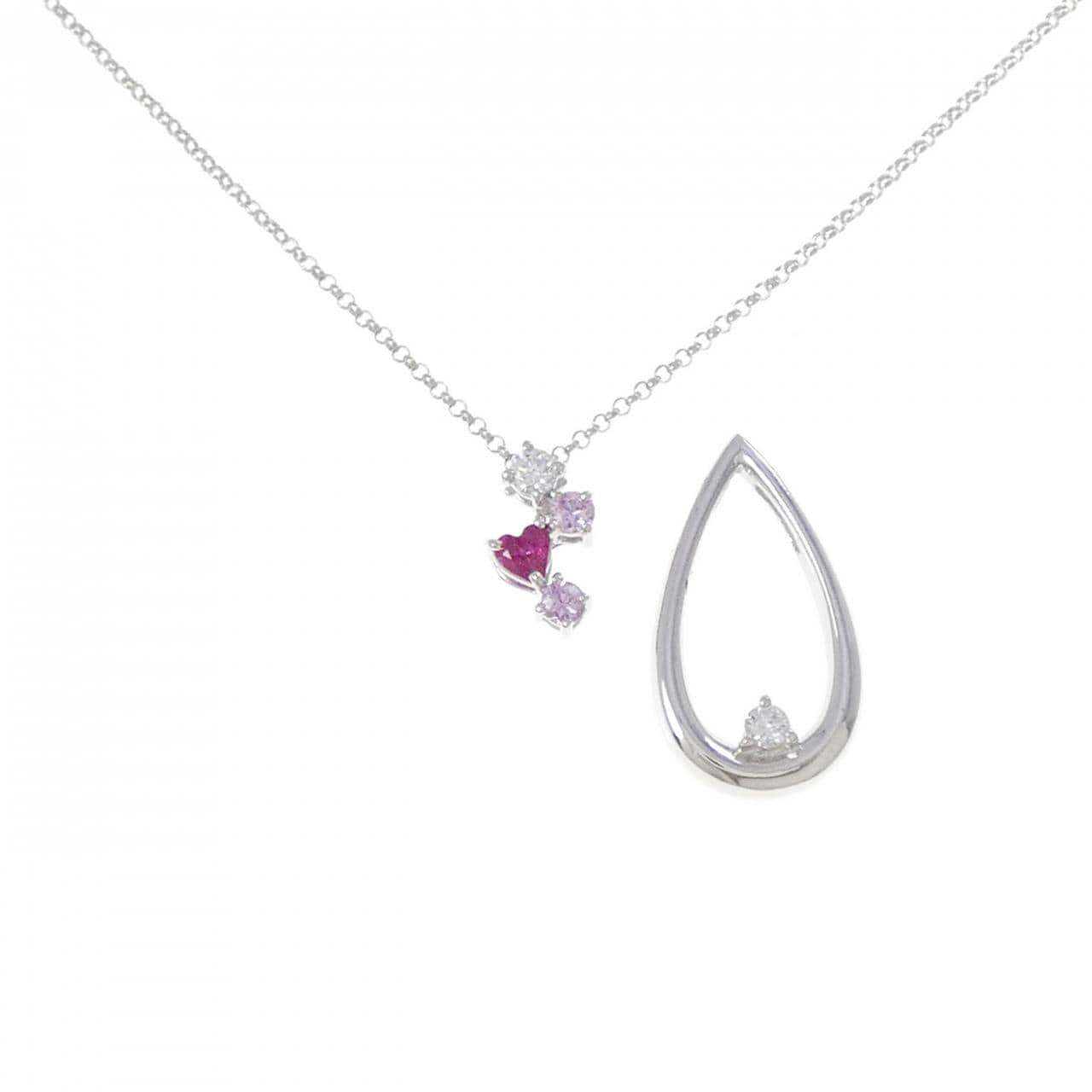 K18WG 2WAY カラーストーン ネックレス