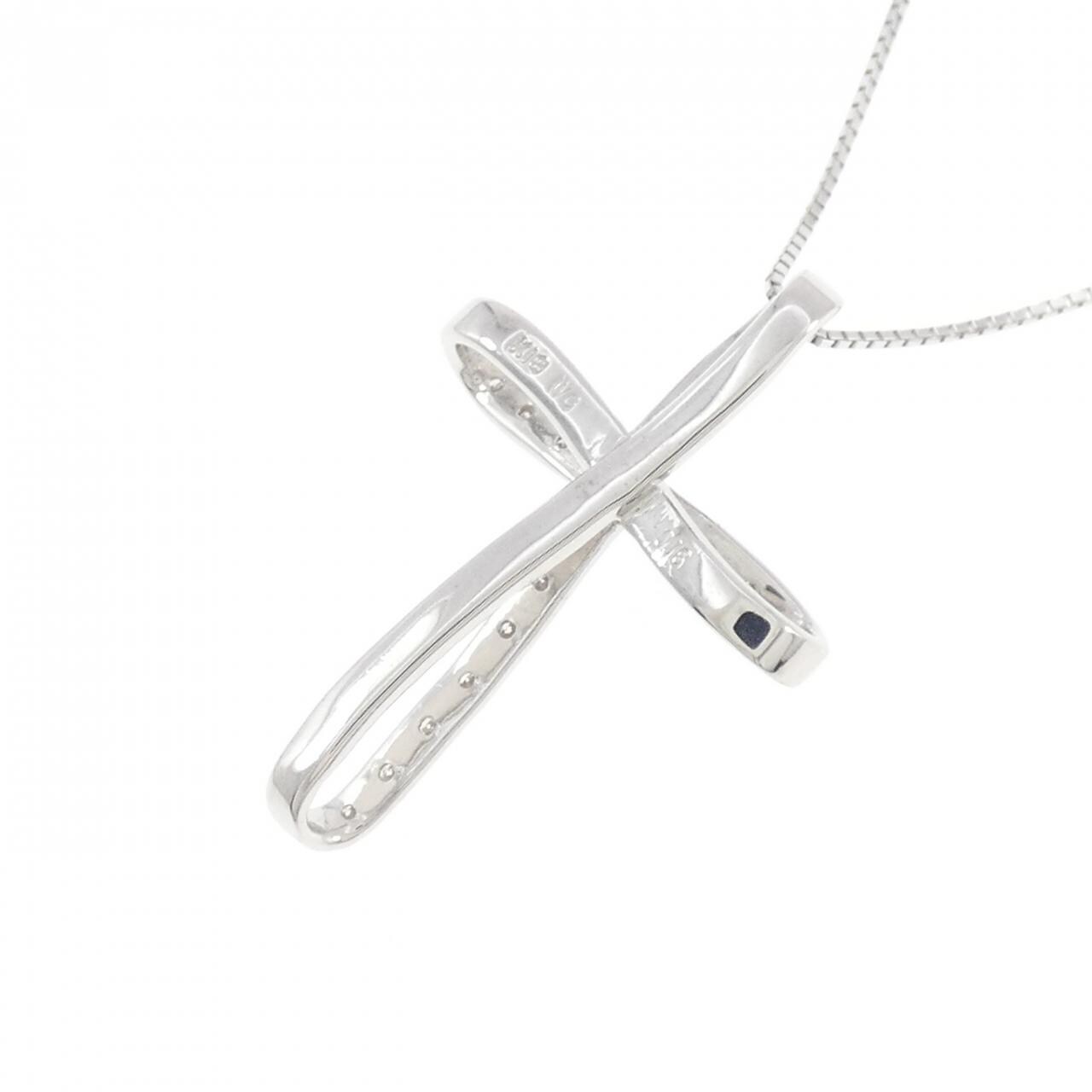 K18WG クロス ダイヤモンド ネックレス 0.16CT