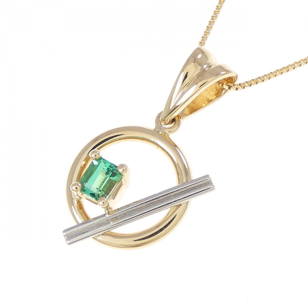 K18YG/PT950 エメラルド ネックレス