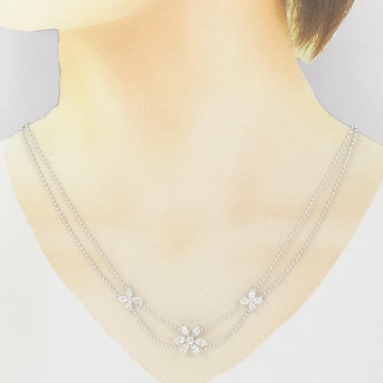 750WG フラワー ダイヤモンド ネックレス