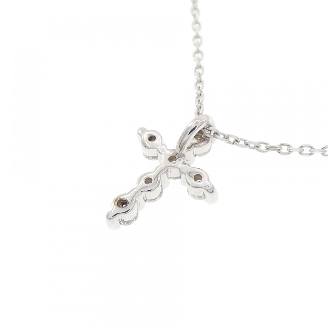 K10WG クロス ダイヤモンド ネックレス 0.12CT
