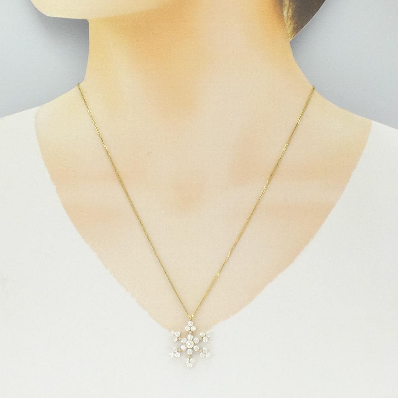K18YG スノーフレーク ダイヤモンド ネックレス 1.50CT
