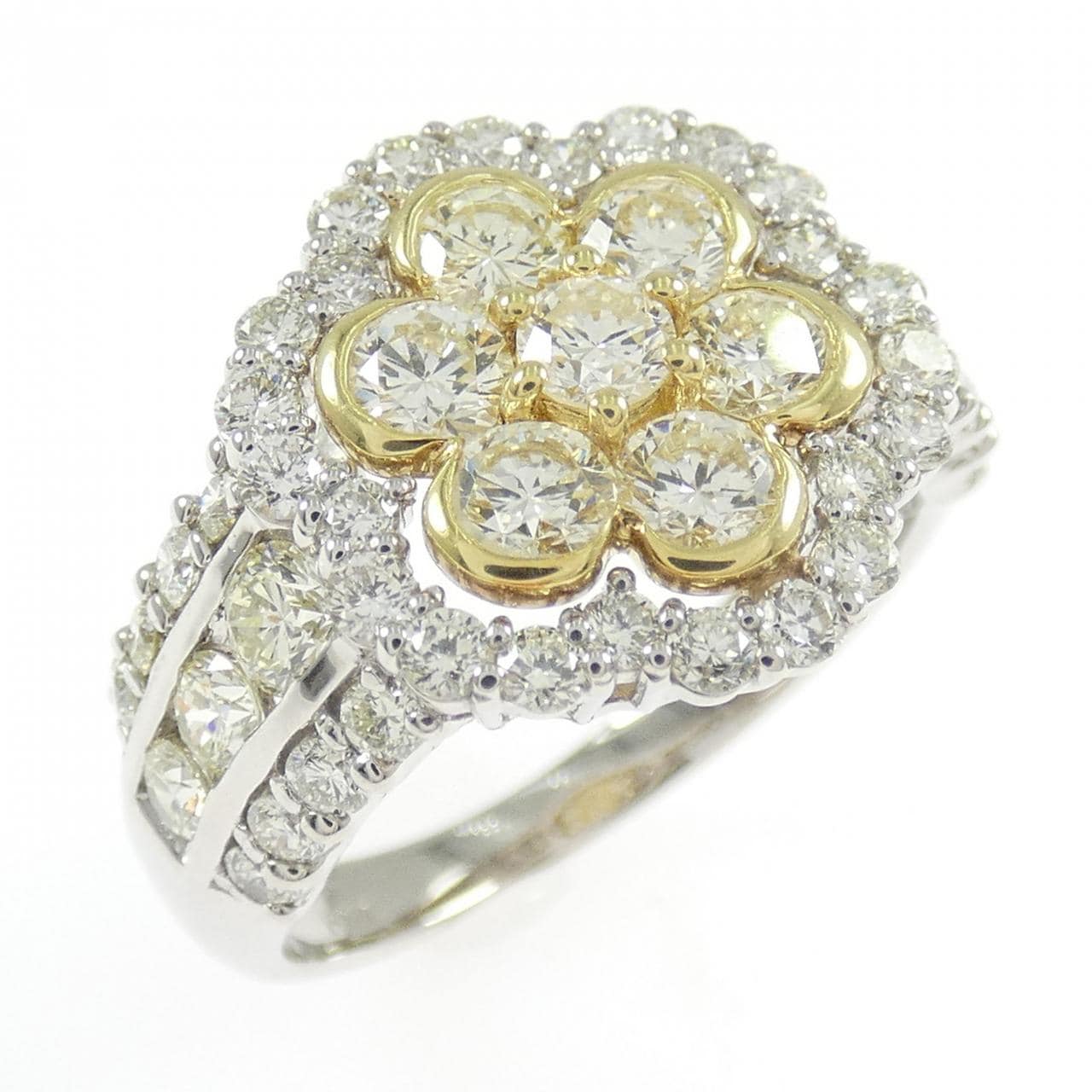 PT900/K18YG フラワー ダイヤモンド リング 2.00CT