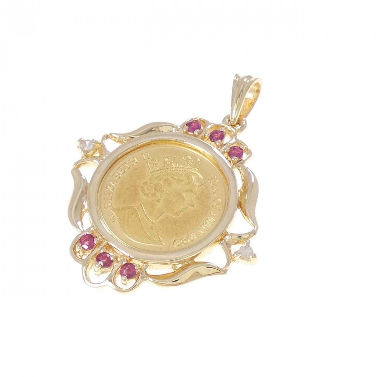 18KYG(枠) ルビー コイン ペンダント 0.15CT
