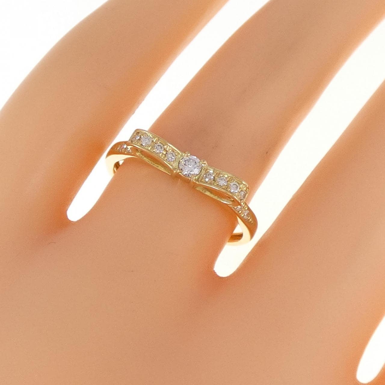 K18YG ribbon Diamond ring 0.15CT