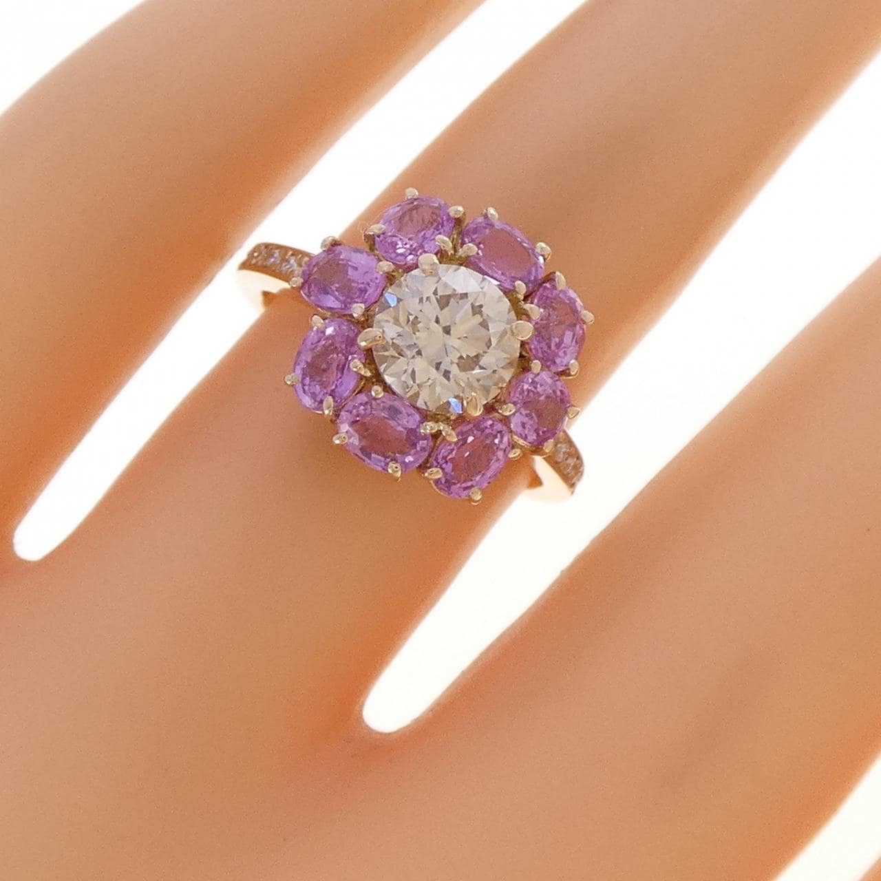 K18PG フラワー ダイヤモンド リング 1.143CT